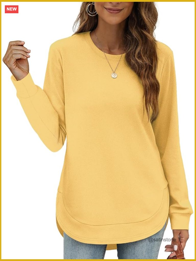 Long Sleeve Crewneck Sweatshirt With Curved Hem And High Low Design